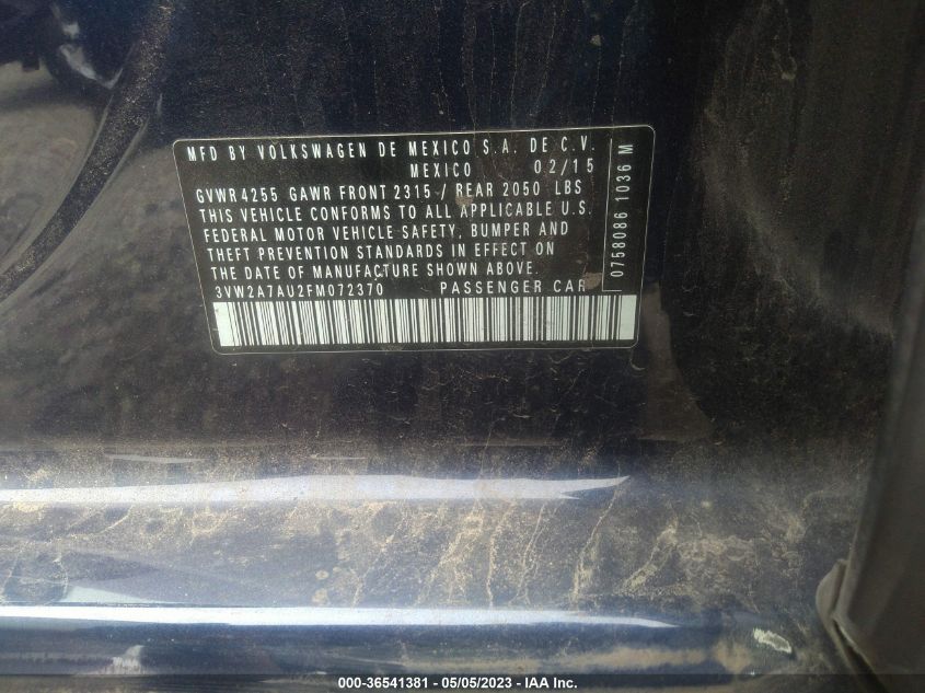2015 VOLKSWAGEN GOLF TDI SE - 3VW2A7AU2FM072370