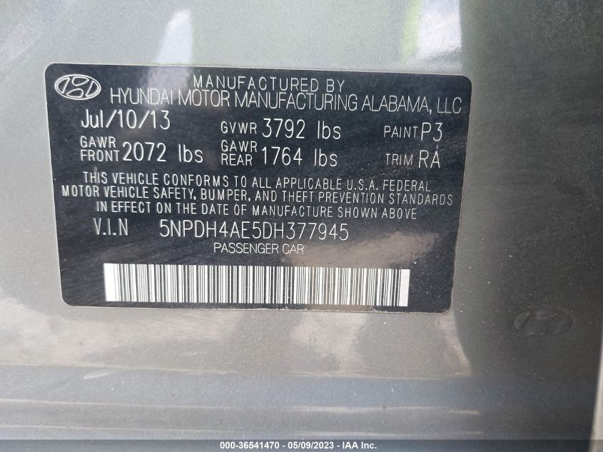 2013 HYUNDAI ELANTRA GLS - 5NPDH4AE5DH377945