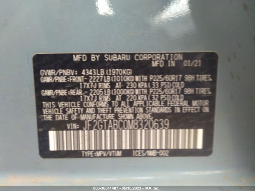 2021 SUBARU CROSSTREK - JF2GTABC0M8320639