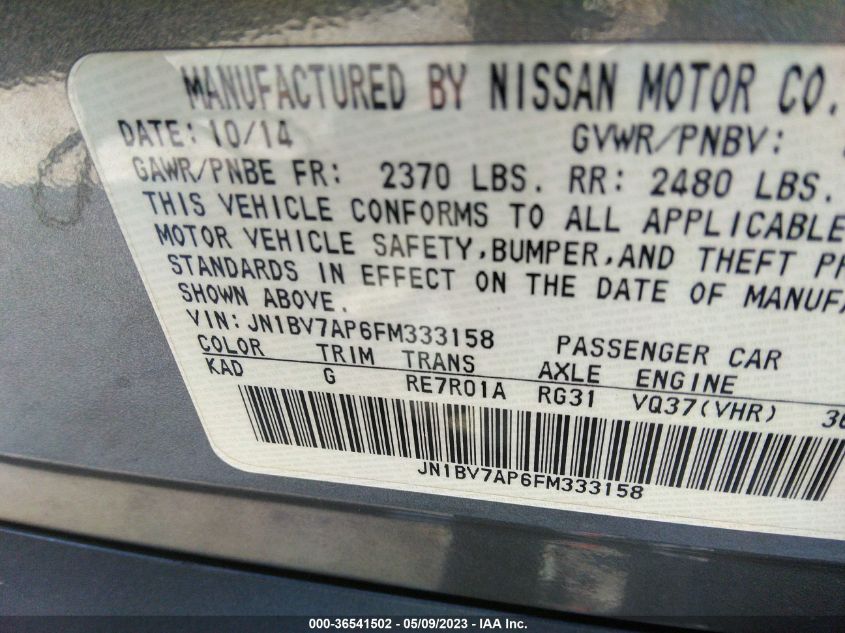 2015 INFINITI Q50 JN1BV7AP6FM333158
