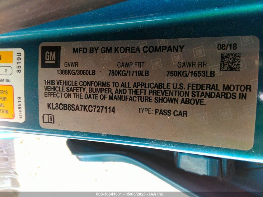 2019 CHEVROLET SPARK LS - KL8CB6SA7KC727114