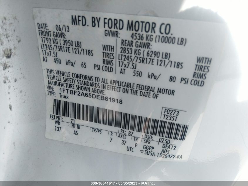 2013 FORD SUPER DUTY F-250 SRW XL/XLT - 1FTBF2A65DEB81918