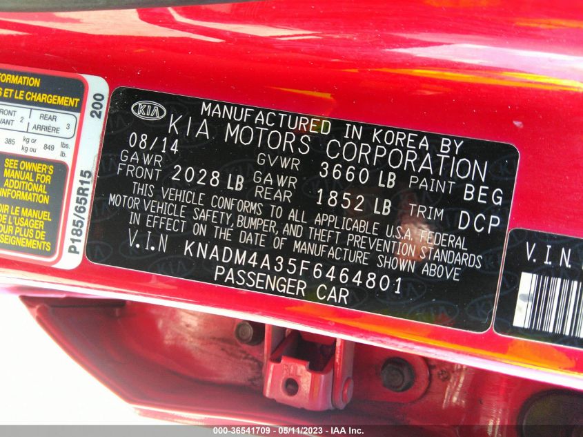 2015 KIA RIO LX - KNADM4A35F6464801