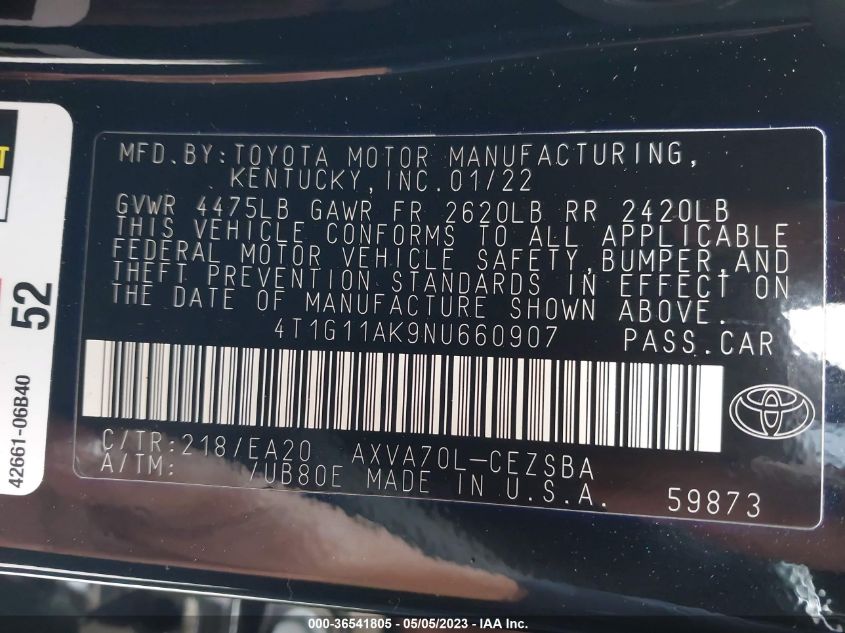 2022 TOYOTA CAMRY SE - 4T1G11AK9NU660907