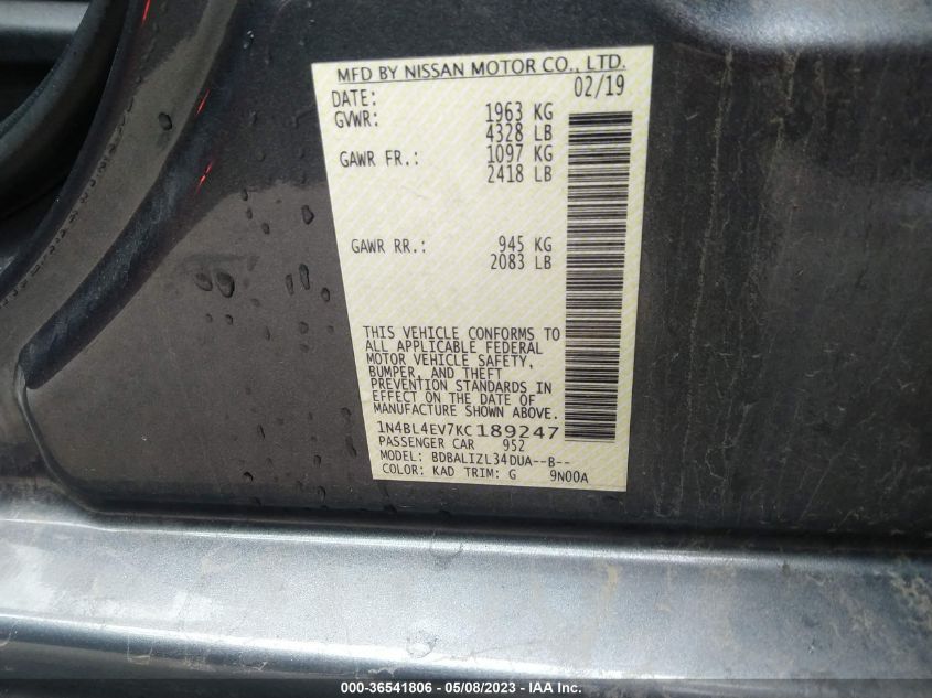 2019 NISSAN ALTIMA 2.5 SL - 1N4BL4EV7KC189247