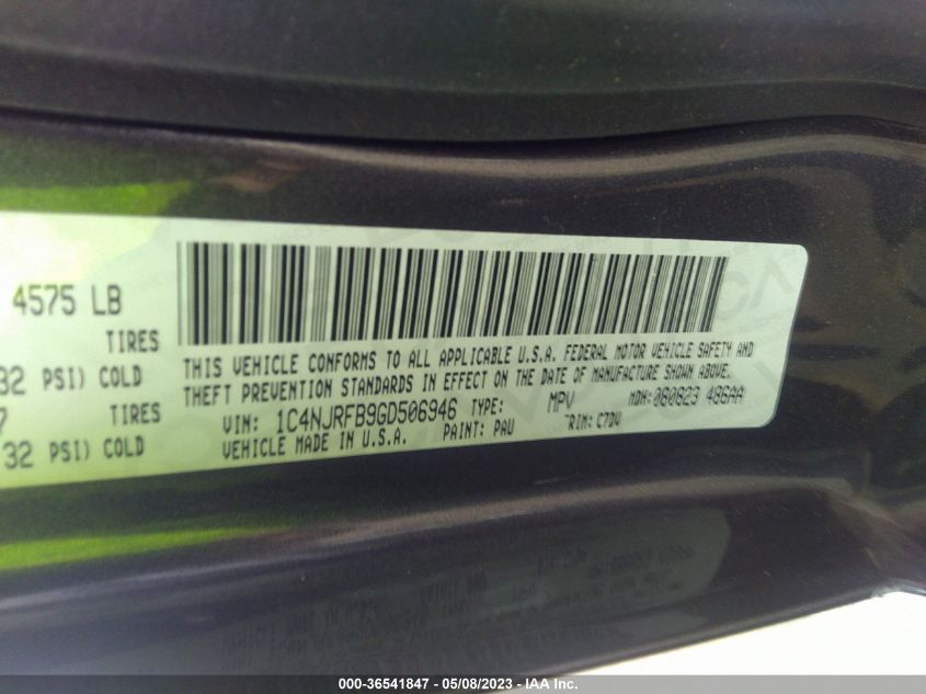 2016 JEEP PATRIOT LATITUDE - 1C4NJRFB9GD506946