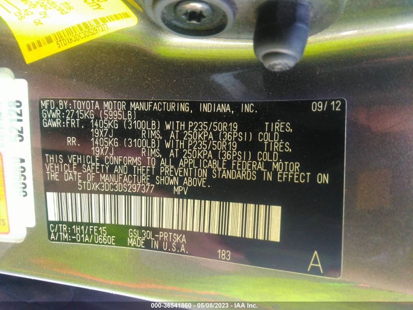2013 TOYOTA SIENNA SE - 5TDXK3DC3DS297377