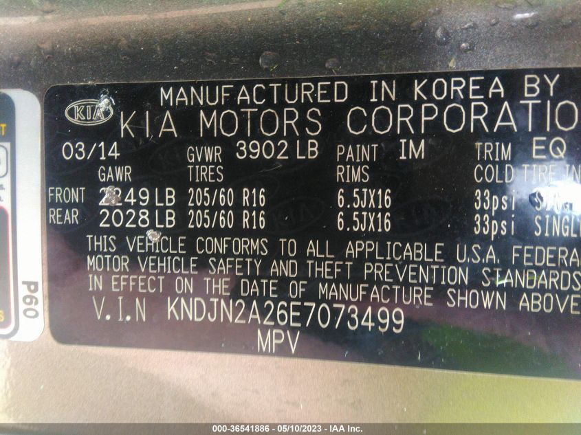 2014 KIA SOUL BASE - KNDJN2A26E7073499