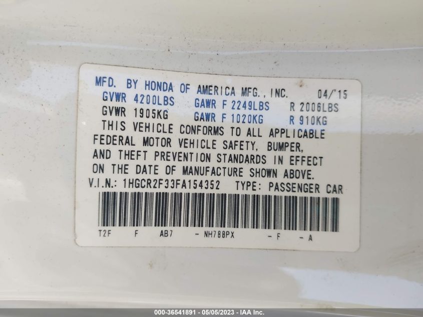 2015 HONDA ACCORD SEDAN LX - 1HGCR2F33FA154352