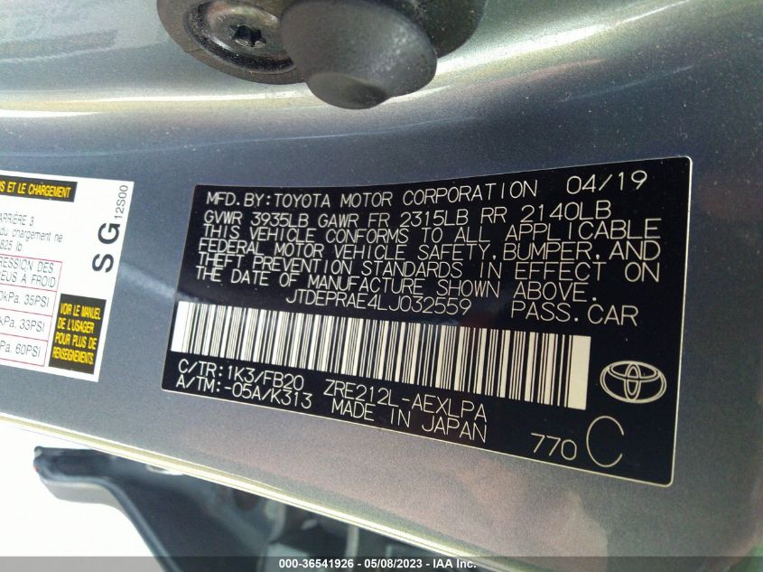 2020 TOYOTA COROLLA LE - JTDEPRAE4LJ032559