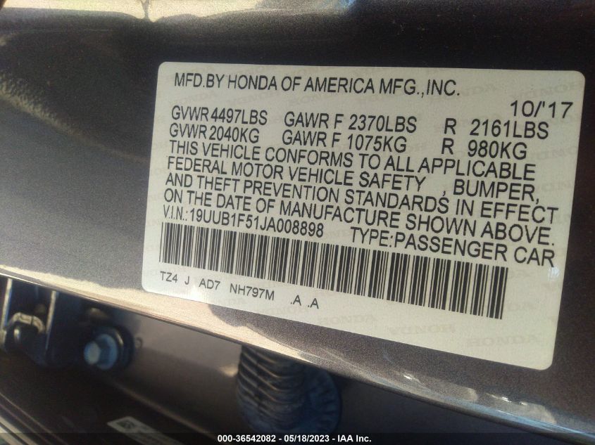 2018 ACURA TLX W/TECHNOLOGY PKG - 19UUB1F51JA008898