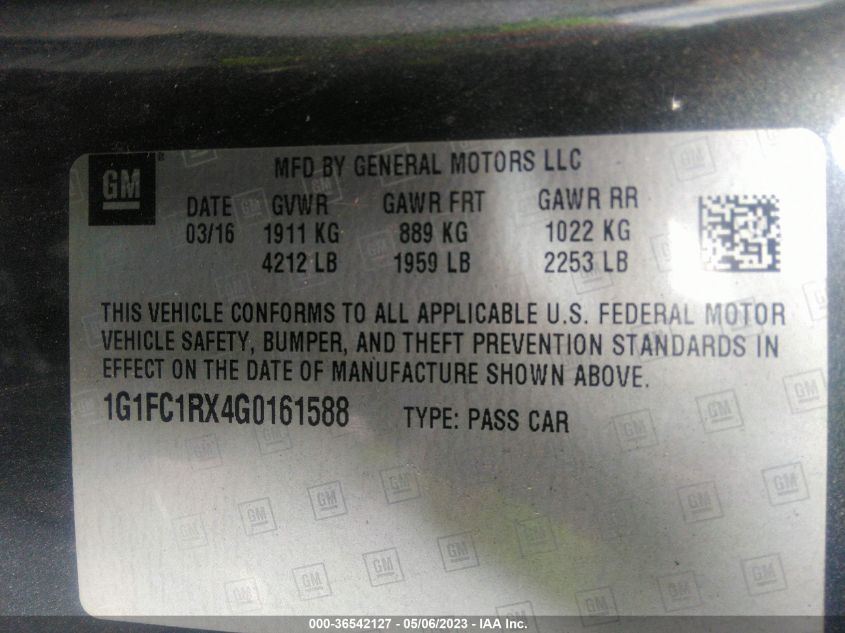 2016 CHEVROLET CAMARO 2LT - 1G1FC1RX4G0161588