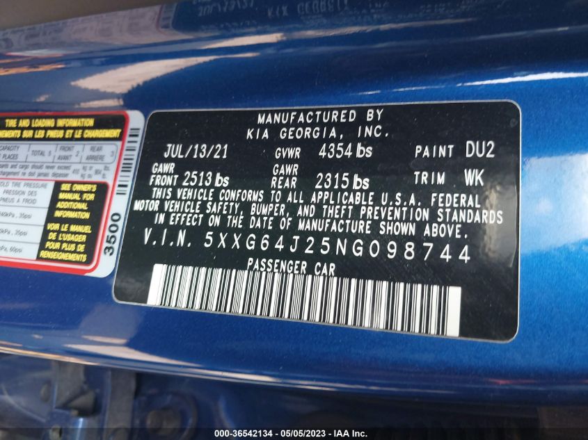 2022 KIA K5 GT-LINE - 5XXG64J25NG098744