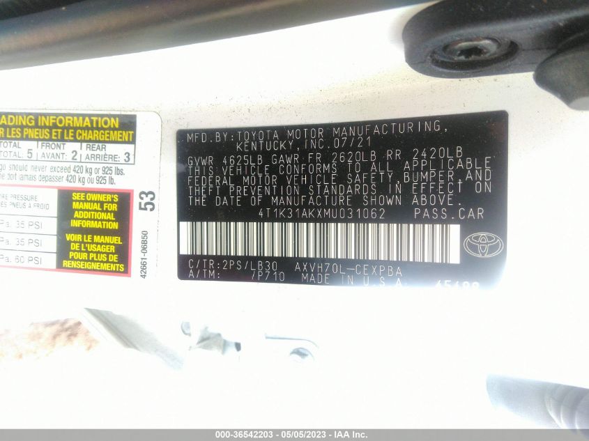 2021 TOYOTA CAMRY HYBRID XSE - 4T1K31AKXMU031062