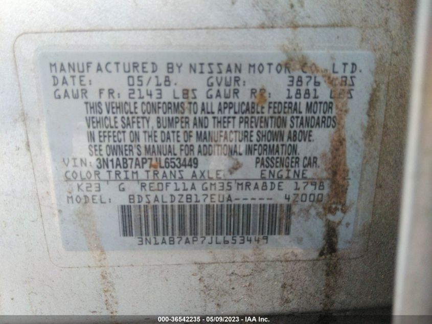 2018 NISSAN SENTRA SV - 3N1AB7AP7JL653449