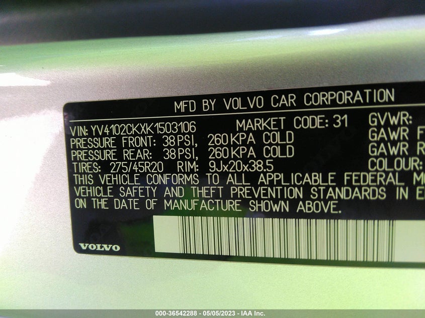 VIN YV4102CKXK1503106 2019 VOLVO XC90 MOMENTUM