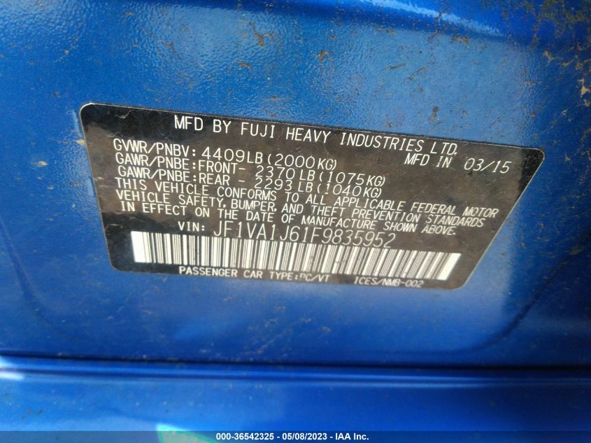 2015 SUBARU WRX LIMITED - JF1VA1J61F9835952