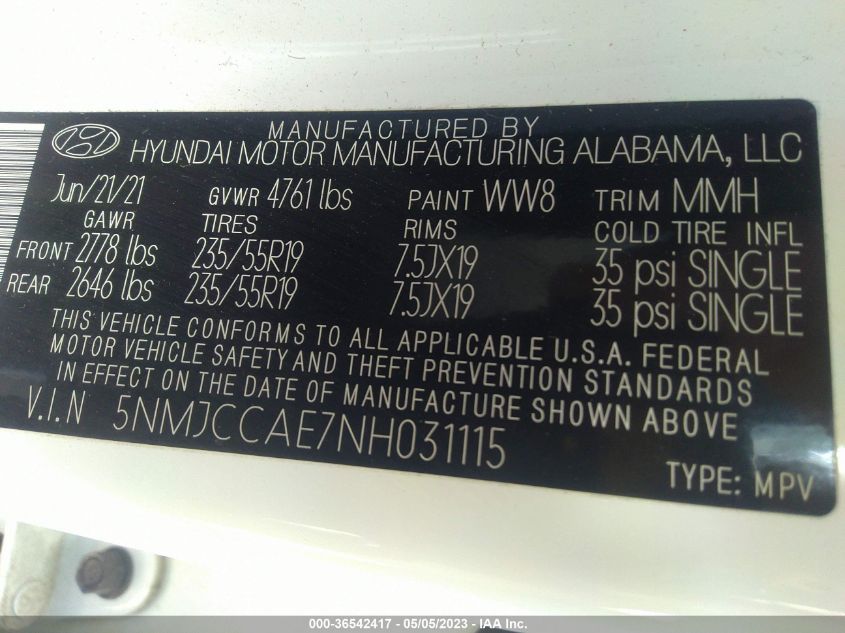 2022 HYUNDAI TUCSON SEL - 5NMJCCAE7NH031115