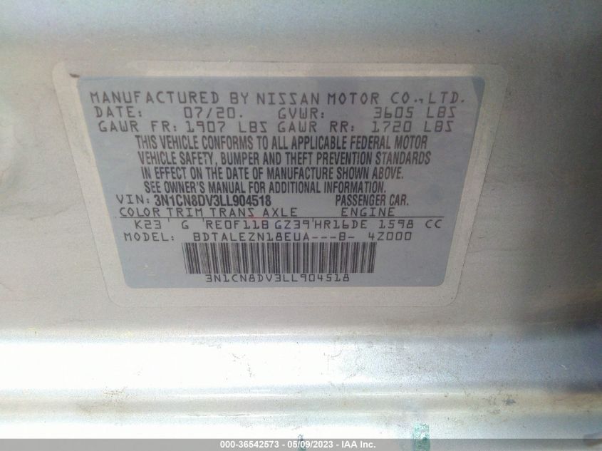 2020 NISSAN VERSA S - 3N1CN8DV3LL904518