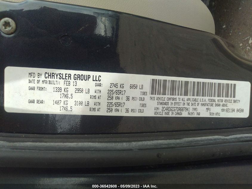 2013 DODGE GRAND CARAVAN SXT - 2C4RDGCG7DR687941