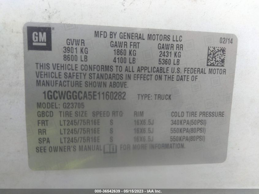 2014 CHEVROLET EXPRESS CARGO VAN - 1GCWGGCA5E1160282