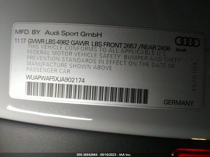 2018 AUDI RS 5 COUPE WUAPWAF5XJA902174