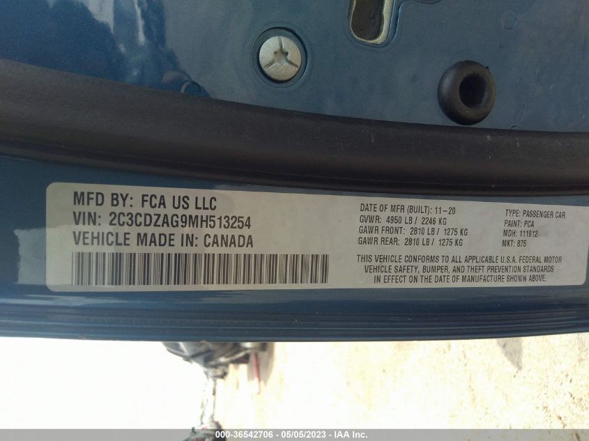 2021 DODGE CHALLENGER SXT - 2C3CDZAG9MH513254