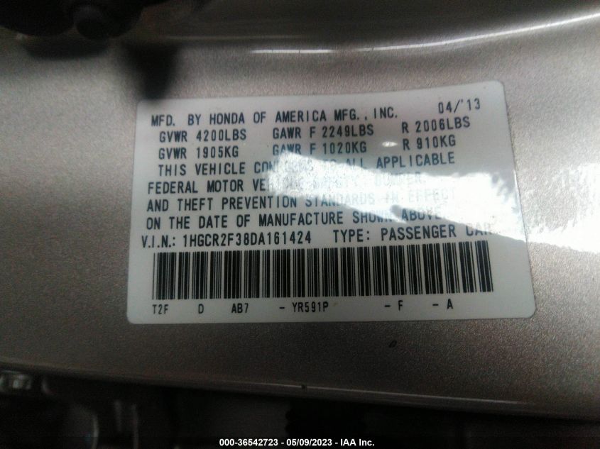 2013 HONDA ACCORD SDN LX - 1HGCR2F38DA161424