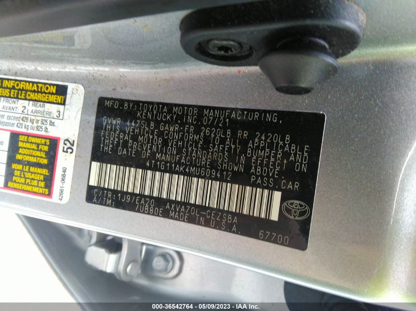 2021 TOYOTA CAMRY SE - 4T1G11AK4MU609412