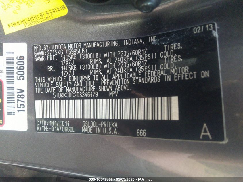 2013 TOYOTA SIENNA LE - 5TDKK3DC2DS346479