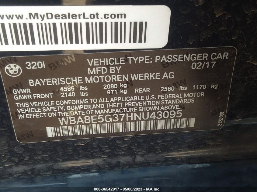 2017 BMW 3 SERIES 320I XDRIVE - WBA8E5G37HNU43095