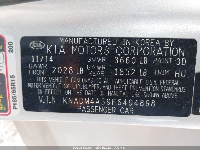 2015 KIA RIO LX - KNADM4A39F6494898