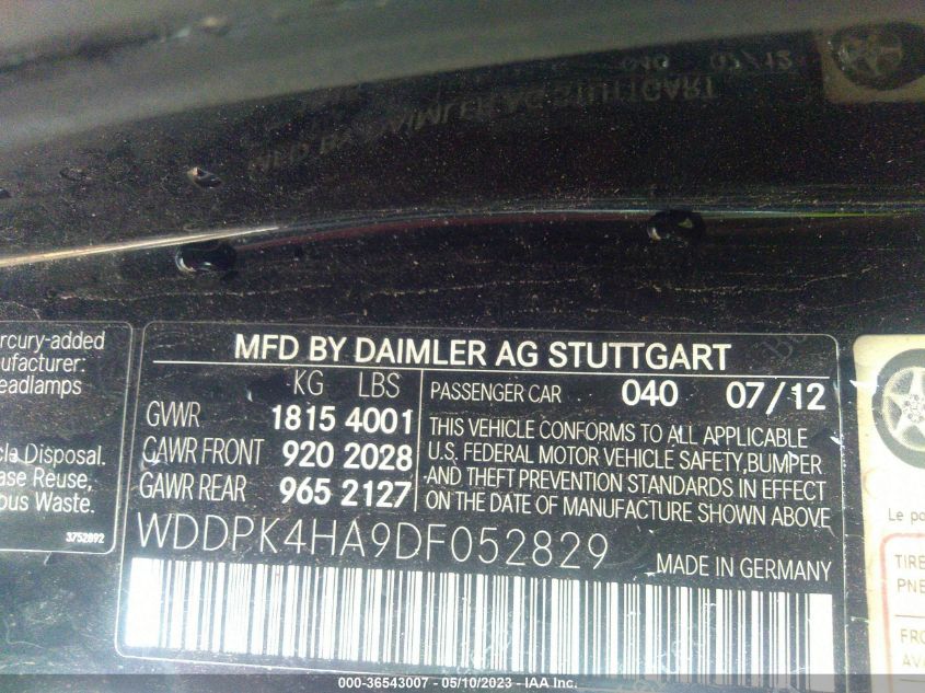 2013 MERCEDES-BENZ SLK-CLASS SLK 250 WDDPK4HA9DF052829