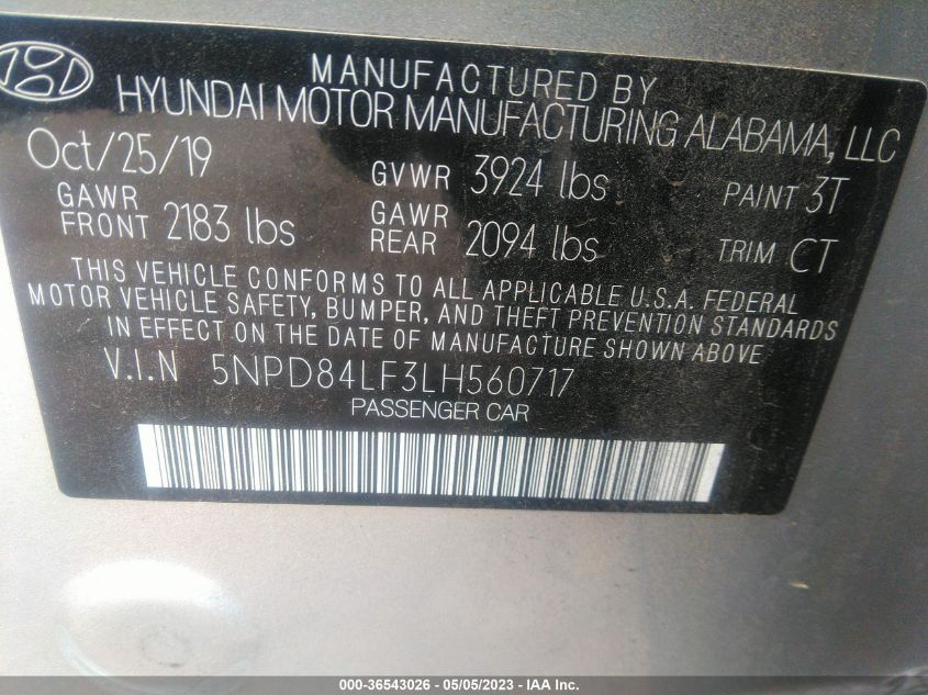 VIN 5NPD84LF3LH560717 2020 HYUNDAI ELANTRA no.9