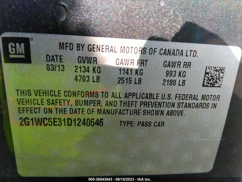 2013 CHEVROLET IMPALA LTZ - 2G1WC5E31D1240646