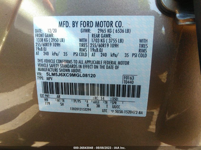 2021 LINCOLN AVIATOR STANDARD - 5LM5J6XC9MGL08120