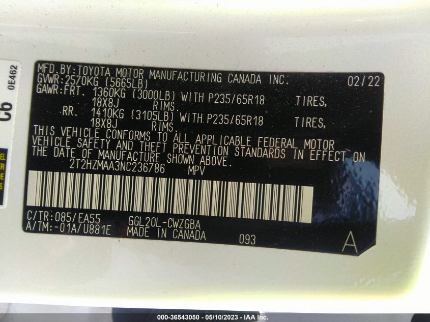 2022 LEXUS RX RX 350 - 2T2HZMAA3NC236786