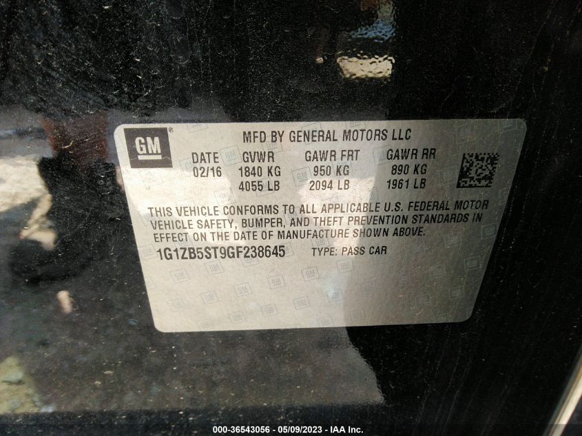 2016 CHEVROLET MALIBU LS - 1G1ZB5ST9GF238645