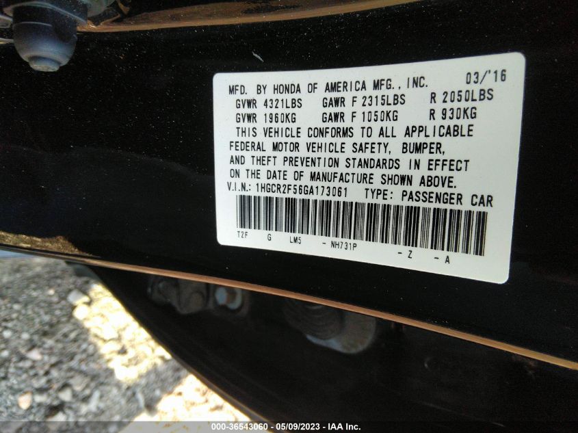2016 HONDA ACCORD SEDAN SPORT - 1HGCR2F56GA173061
