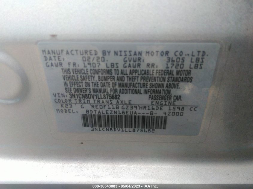 2020 NISSAN VERSA S - 3N1CN8DV1LL875682