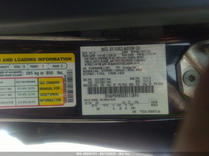 2013 FORD FUSION SE - 3FA6P0HR0DR115895