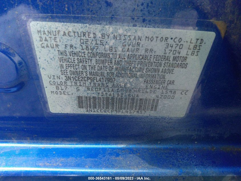 2015 NISSAN VERSA NOTE S/S PLUS/SV/SR/SL - 3N1CE2CP9FL417957