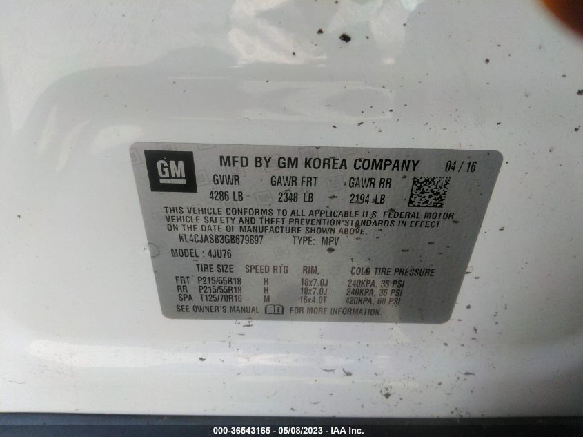 2016 BUICK ENCORE - KL4CJASB3GB679897