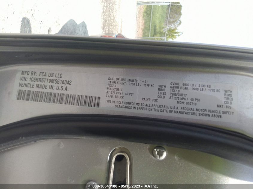2021 RAM 1500 CLASSIC SLT - 1C6RR6TT9MS516042