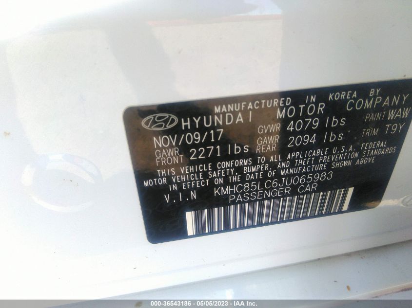2018 HYUNDAI IONIQ HYBRID LIMITED - KMHC85LC6JU065983