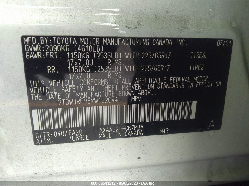 2021 TOYOTA RAV4 XLE - 2T3W1RFV5MW162044