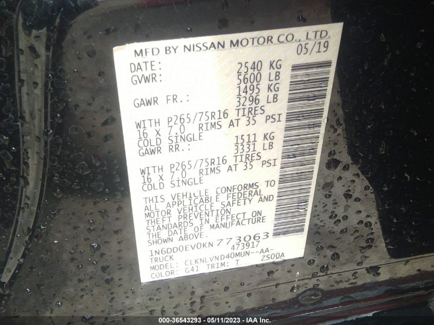 2019 NISSAN FRONTIER PRO-4X - 1N6DD0EV0KN773063