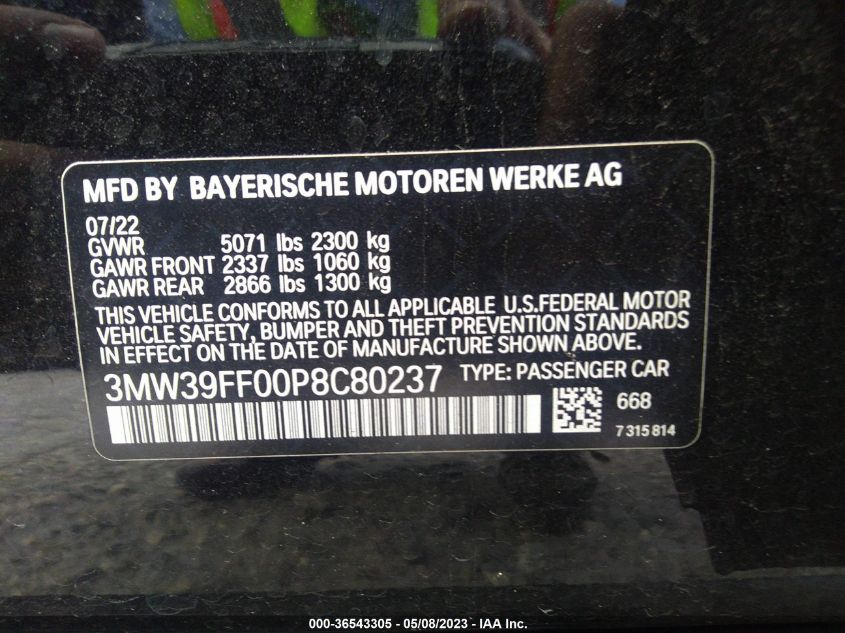2023 BMW 3 SERIES 330E - 3MW39FF00P8C80237