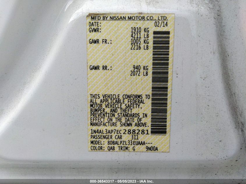 2014 NISSAN ALTIMA 2.5 - 1N4AL3AP7EC288281
