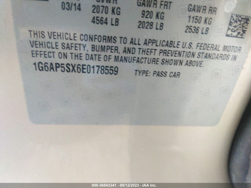 2014 CADILLAC CTS SEDAN RWD - 1G6AP5SX6E0178559